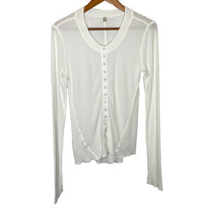 Women's Large Free People We're Going Places Snap Thermal White Cotton Shirt